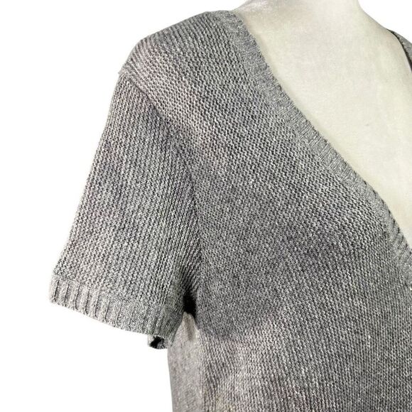 Eileen Fisher Tunic Sweater Top w Short Sleeves Silk Wool Blend Medium Gray Knit - Picture 3 of 12